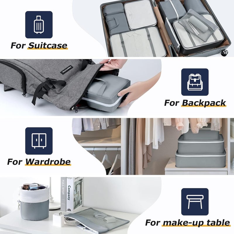 Easortm Packing Cubes for Travel - 9-Piece Luggage Packing Cubes for Suitcases Lightweight, Fits Carry-On Wrinkle-Free Mesh Bags for Efficient Travel Organization (Gray) - Image 5